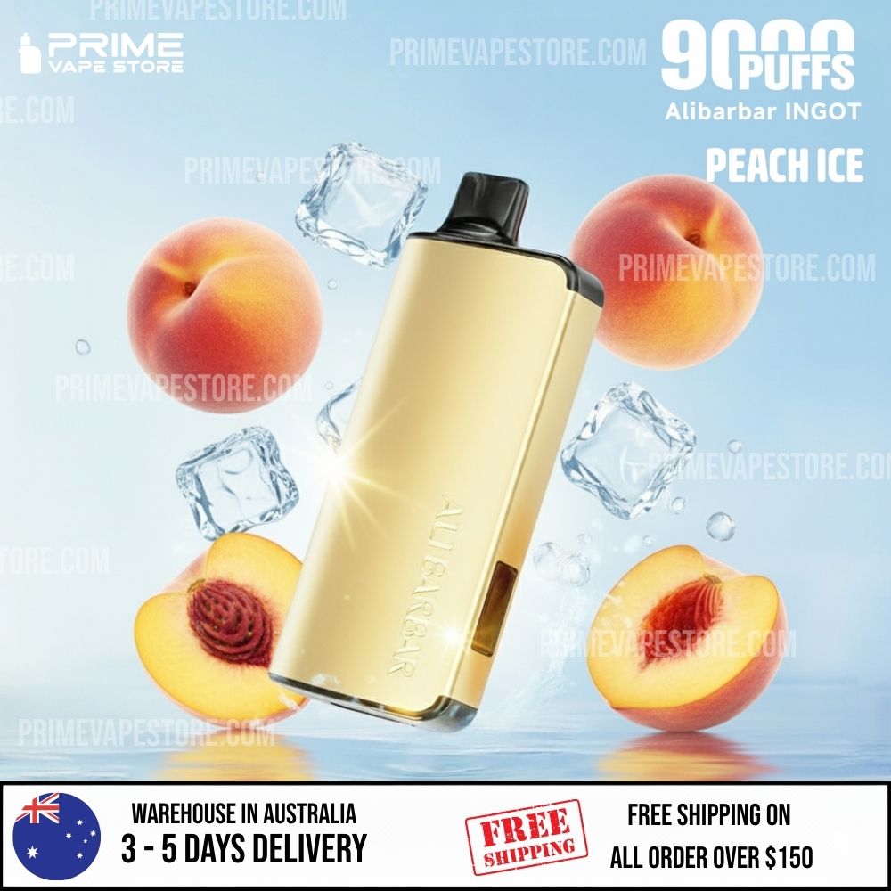 ALIBARBAR Ingot 9000 Puffs Peach Ice disposable vape with peach and ice cubes