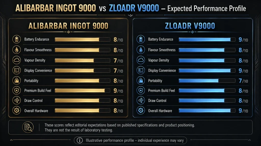 ALIBARBAR INGOT 9000 vs ZLOADR V9000 expected performance profile