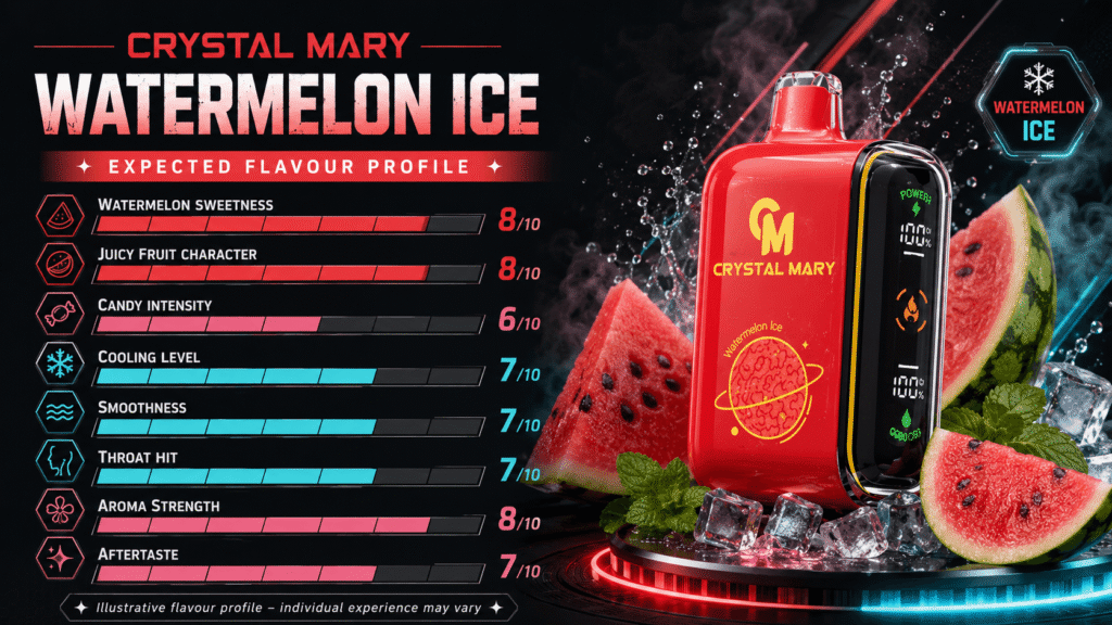 Crystal Mary watermelon vape infographic