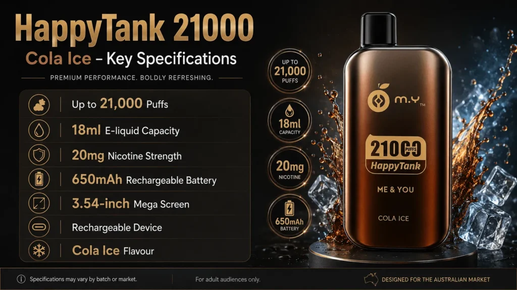 HappyTank 21000 Cola Ice key specifications