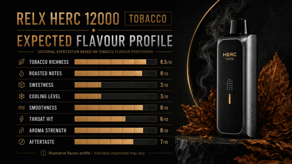 RELX HERC 12000 Tobacco – Expected Flavour Profile